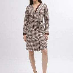 Iconic Brown Checks Wrap Dress-image-17