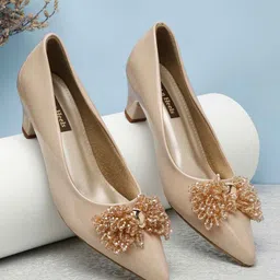 Flat n Heels Block Pumps with Bows image 1