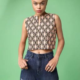 PURVAJA Light Brown Printed Crop Top-picture-29