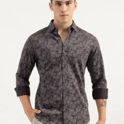 United Colors of Benetton Dark Purple Slim Fit Printed Cotton Shirt-image-78
