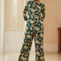 Soch Teal Rayon Floral Printed Co-Ord Set With Cutdana Work-image-67