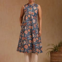 Soch Blue Cotton Floral Kurta With Unstitched Sleeves-image-99