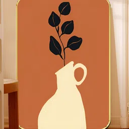 SAF Brown & White Minimalist Vase Wooden Wall Art-image-70