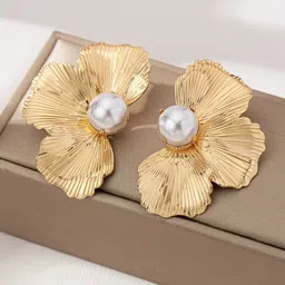 FIMBUL Gold-Plated Pearls Beaded Floral Studs-image-41