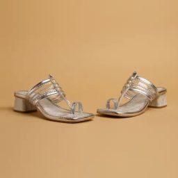 Eridani Women's Adya Silver Kolhapuri Sandals-image-14