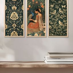 WALLLANE Green & Off White 3 Pieces Floral and Botanical Wooden Wall Paintings-image-29