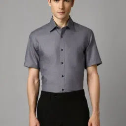 Louis Philippe Grey Cotton Regular Fit Self Pattern Shirt-image-11