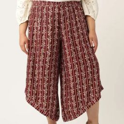 theRebelinme Maroon Floral Print Relaxed Fit High Rise Plus Size Culottes-18