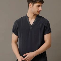 Identiti Dark Grey Slim Fit Shirt-image-65