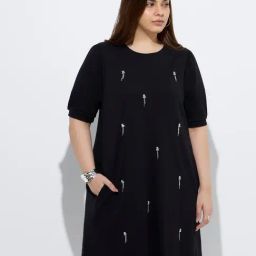 Gia by Westside Black Embellished Cotton A-Line Dress-picture-17