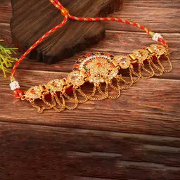 Jewar Mandi Gold-Plated Cubic Zirconia Rajputi Choker Necklace-picture-38
