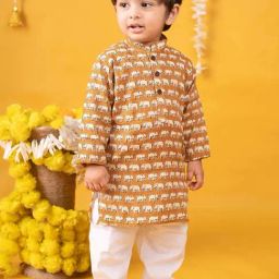 Baby Moo Kids Yellow & White Cotton Printed Full Sleeves Kurta Set-image-82