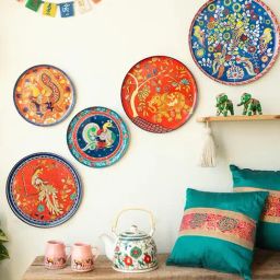 RITUALISTIC Multicolor Metal Printed Chitrakala Wall Plates - Set of 5-17
