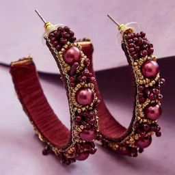 Sohi Maroon Beads Elegant Hoops Earrings-image-0