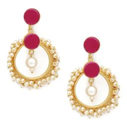 Sohi Maroon Stones Pearl Dangler Earrings-image-16