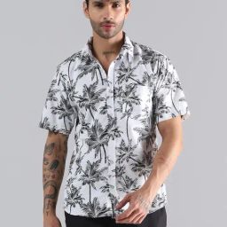 Tahvo White & Black Cotton Regular Fit Floral Print Shirt-image-36
