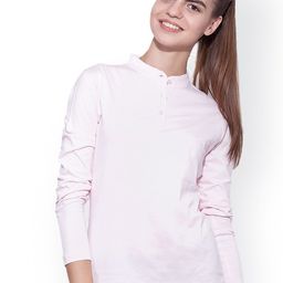 appulse Women Pink Solid Mandarin Collar T-shirt-picture-21
