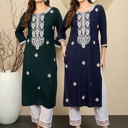 Indo Era Pack Of 2 Floral Embroidered Straight Kurta-image-71
