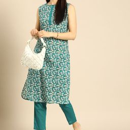 Anouk Women Green Printed Pure Cotton Kurta with Trousers-image-109