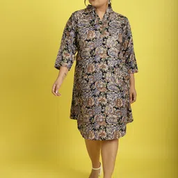 theRebelinme Women Plus Size Floral Print Shirt Midi Dress-image-27
