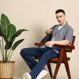 Mast & Harbour Men Classic Chevron Cuban Collar Relaxed Fit Semi Sheer Casual Shirt-picture-13