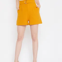 Zastraa Women Mustard Yellow Solid Regular Fit Shorts-image-31