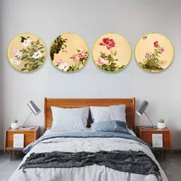 The Castle Decor 4 Piece Brown & Pink Floral and Botanical Wooden Wall Art-image-99
