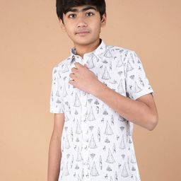 Crimsoune Club Boys Classic Fit Spread Collar Graphic Printed Cotton Casual Shirt-image-48