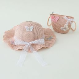 Babyhug Butterfly Applique Straw Hat WithBow & PursePink - Diameter 17.5 cm-12