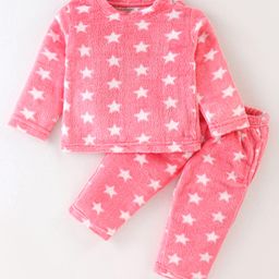Kanvin Supersoft Extra Warm Velour Full Sleeves Winter Night Suit With Star Print - Fuchsia-image-95