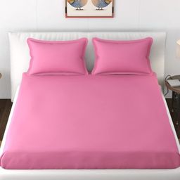 JARS Collections Plain Solid  Double Bedsheet With Two Pillow Covers Made With Pure Microfiber Bedsheet- Pink-16