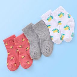Cute Walk by Babyhug Cotton Knit Anti Bacterial Ankle Length Floral Design Socks Pack of 3 - Multicolour-image-81