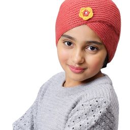BHARATASYA Flower Detailed Woolen Knitted Turban Skull Cap Orange - Orange-image-67