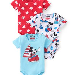 Babyhug Disney Interlock Cotton Knit Half Sleeves Onesies Star & Mickey Mouse Print Pack of 3 - Multicolor-image-74