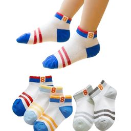 MOMISY Pack of 5 Striped Socks-Grey White & Blue-19