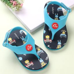 Babyoye Velcro Closure Flip Flops Animal Print - Blue-picture-15