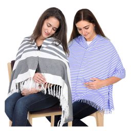 Lulamom Multi-Purpose Breast Feeding Nursing Striped Shawl - Pack of 2 (Navy & Sky blue )-image-76