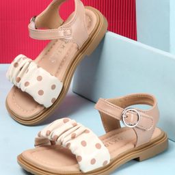 Oh! Pair Sandals with Velcro & Buckle Closure Polka Dots Print -  Beige-image-97