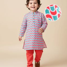 Babyhug Cotton Woven Cambric Printed Full Sleeves Kurta & Pyjama Set - Red-picture-19