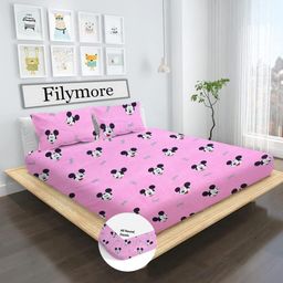 Filymore Mickey mouse Elastic Fitted bedsheet for double bed made with pure microfiber 1 bedsheet and 2 pillow covers mattress Colour Pink and Black-14