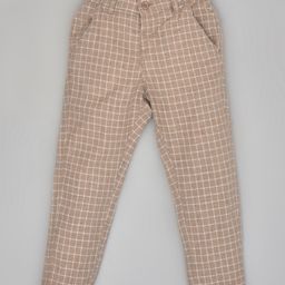 YOUMAA Cotton Checked Chino Trousers - Brown-image-44