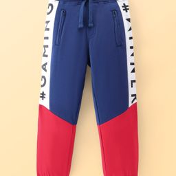 Pine Kids Cotton Knit Full Length Cut & Sew Lounge Pant Text Print - Navy Blue & Red-image-40