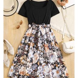 Bolly Lounge Cotton Blend Half Sleeves FloralPrintedDress - Black-image-79