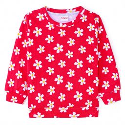 Babyhug Cotton Knit Full Sleeves Sweatshirt with Floral Print - Red-image-69
