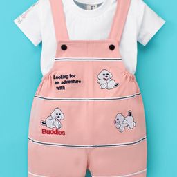 Dapper Dudes Dog Embroidered Dungaree With Half Sleeves Placement Printed Tee - Onion Pink-image-28