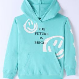 Doreme Terry Knit Full Sleeves Hooded Sweatshirt Text Print- Aqua Blue-image-83