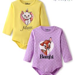 Babyoye Disney Interlock Knit Full Sleeves Onesies with Bambi & Marie Graphic Pack of 2 - Yellow & Lavender-image-88