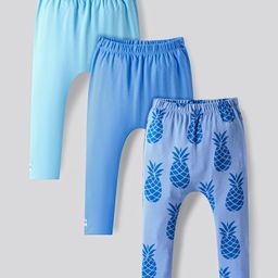 Bonfino 100% Cotton Knit Full Length Pineapple Printed Diaper Leggins Pack Of 3 - Blue-picture-0