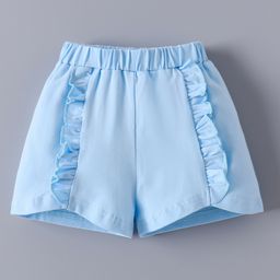 Mark & Mia Cotton Solid Shorts With Frill Detailing - Light Blue-image-25