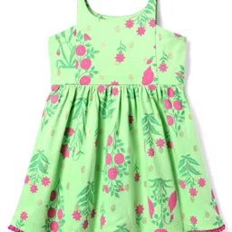 EARTHY TOUCH Single Jersey Knit Singlet Sleeves Floral Printed Ethnic Dress with Lace Detailing - Light Green-picture-19